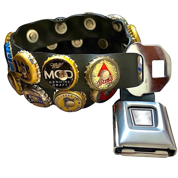 Vintage Seat Belt buckle beer cap belt rare unique conversation piece EUC - Picture 3 of 13